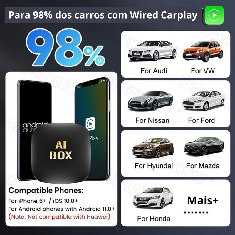Adaptador BoxCarplay/Android Auto sem fio - Prático® [Youtube, Netflix, Playstore+]