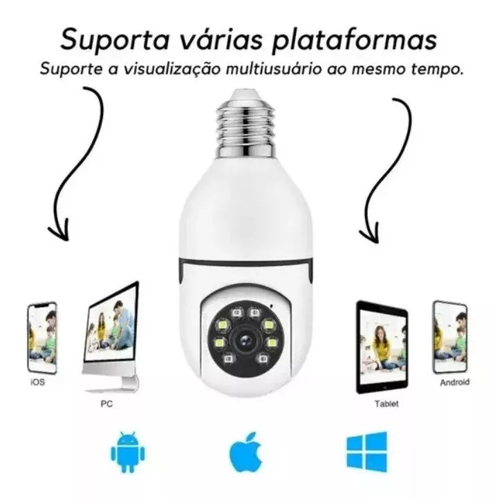 Câmera Segurança Ip 360 Lâmpada Wi-fi Visão Noturna Áudio Hd