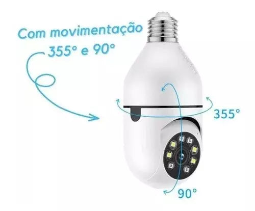 Câmera Segurança Ip 360 Lâmpada Wi-fi Visão Noturna Áudio Hd